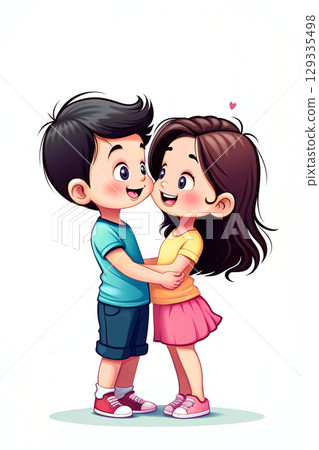 Cute Kids Sharing a Joyful Moment Together With Smiles and Warmth in a Playful and Colorful Style 129335498