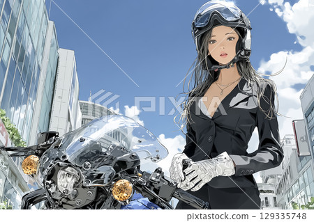 騎運動自行車上下班的女性騎士的插圖素材 騎運動自行車上下班的女性騎士的插圖素材 129335748