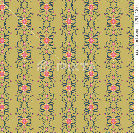 Olive Floral Vertical Stripe Pattern Olive Floral Vertical Stripe Pattern 129335852