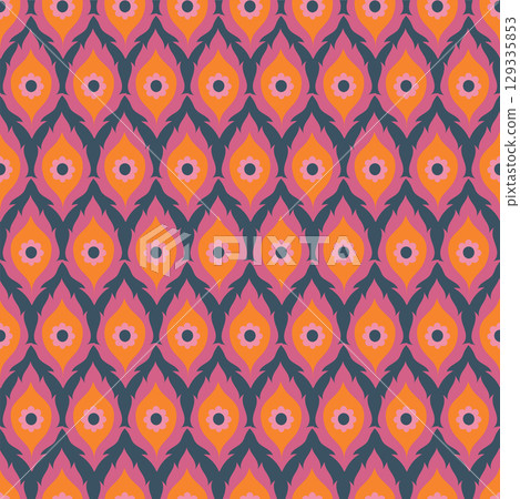 Retro Flame Flower Repeat Pattern 129335853