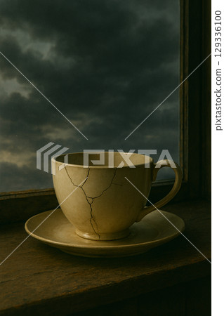 Coffee cup outside the window 129336100