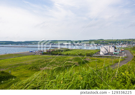 [Hokkaido_Nemuro_Hanasaki Port] Nemuro's Top 10 Scenic Views: Hanasaki Lighthouse and Nemuro Kurumaishi Stone with Rugosa Roses in Bloom (July) 129336225