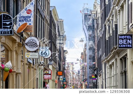 De Wallen, medieval city center and today main red-light district of Amsterdam, capital of Netherlands 129336308