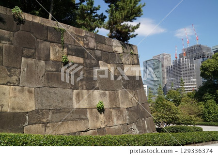 Stone walls of Naka-Suzaku Gate ruins 129336374