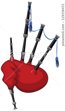 Traditional Scottish Bagpipes with Red Bag and Blue Cords 129336431