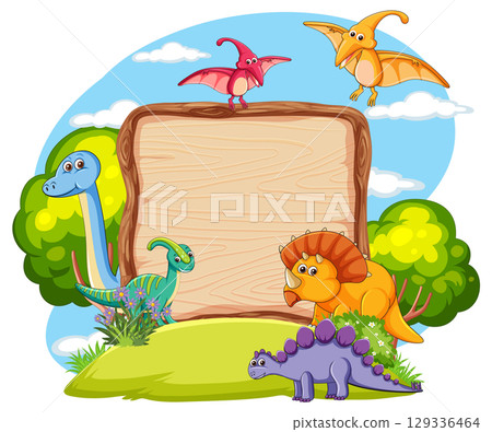 Colorful Dinosaur Frame with Playful Cartoon Style 129336464