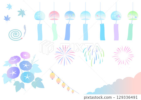 夏季主題圖示集：暑假、夏季節日 129336491