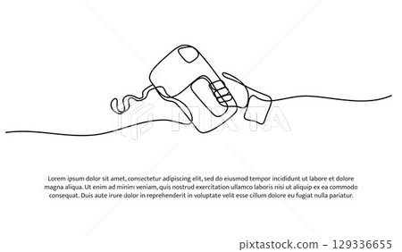 One line of holding the mixer. Abstract minimal continuous line. 129336655
