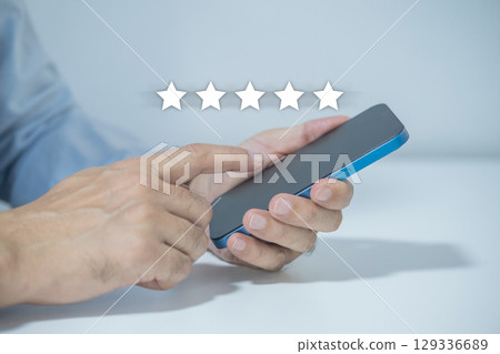 Mobile phone customers give 5 star satisfaction rating. Mobile phone customers give 5 star satisfaction rating. 129336689