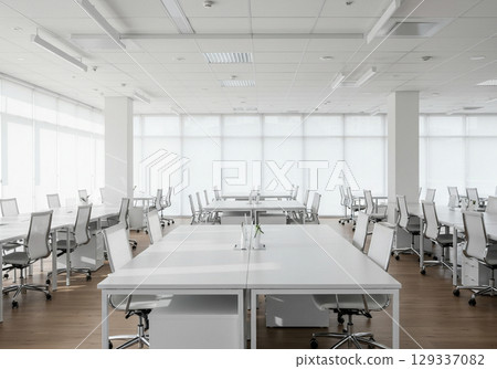 Modern Empty White Office Workspace Interior Modern Empty White Office Workspace Interior 129337082