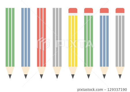Flat illustration of a colorful pencil set (variations with and without erasers) 129337190
