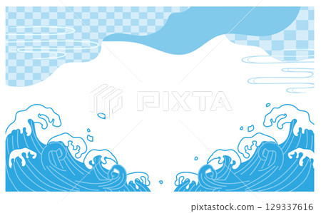 日式波浪飛濺向量插圖背景素材 129337616