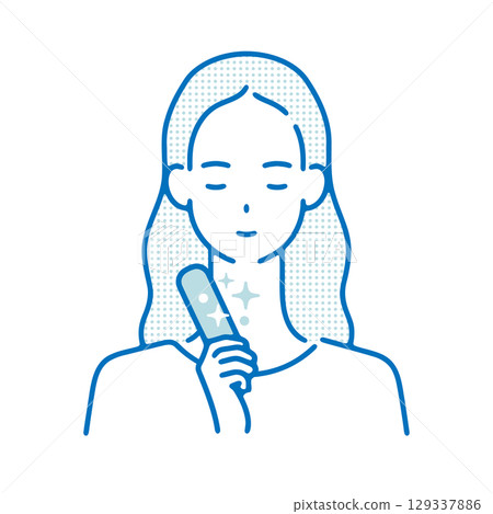 Illustration of a woman cooling down with an ice pack 129337886