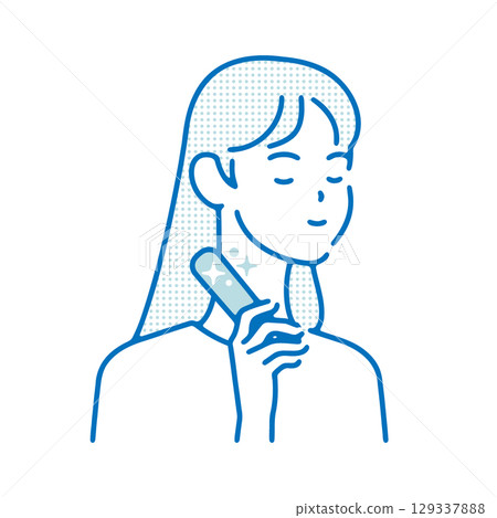 Illustration of a woman cooling down with an ice pack | Heatstroke prevention/summer image 129337888