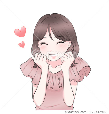 Illustration of a happy woman with blushing cheeks 129337902
