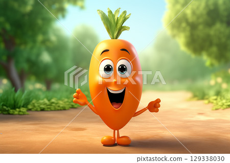 Cute cartoon carrot character. 3D Character carrot 129338030