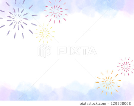 Watercolor background frame of summer image of fireworks 129338068