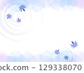 Watercolor background frame of blue autumn leaves and ripples for summer images 129338070