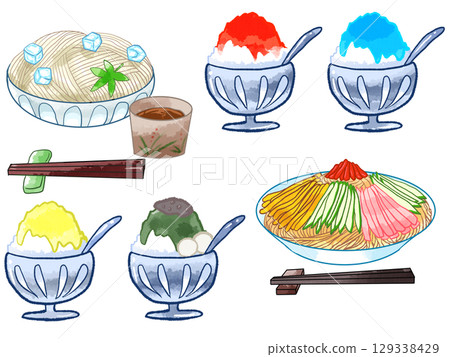 Somen noodles, chilled Chinese noodles and shaved ice set 129338429