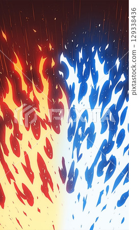 "Red and blue fighting flame background" 129338436