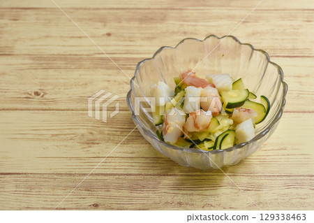 Cold Shrimp, Squid, and Zucchini Salad 129338463