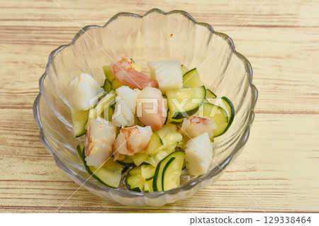 Cold Shrimp, Squid, and Zucchini Salad 129338464