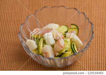 Cold Shrimp, Squid, and Zucchini Salad 129338465