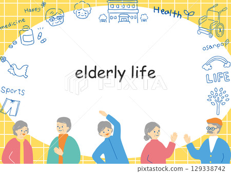 Hand-drawn illustration with elderly people 129338742