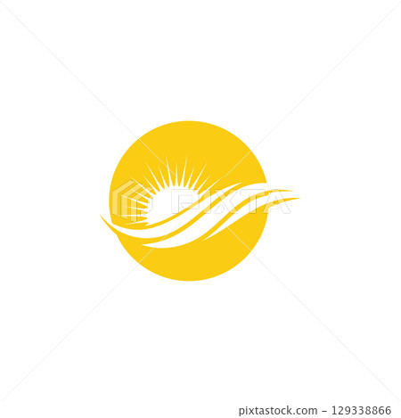 wave and sun logo icon vector illustration design template 129338866
