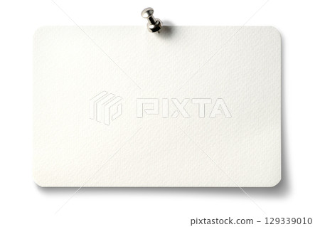 A blank message card attached with a silver thumbtack A blank message card attached with a silver thumbtack 129339010