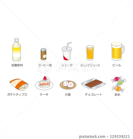 Calories of each food illustration Calories of each food illustration 129339221