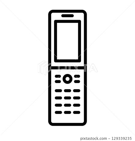 Front view of a flip phone icon. Front view of a flip phone icon. 129339235