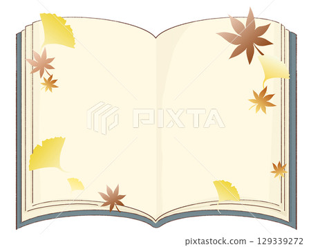 筆記本、銀杏樹和秋葉的插圖 129339272