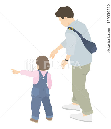 A girl pointing and a man reaching out 129339310