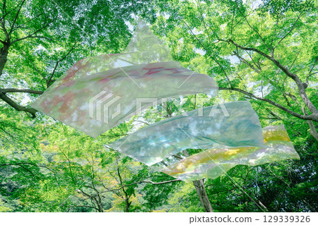 Summer travel in Kyoto, Japan - Arashiyama Yusai-tei floating silk 129339326