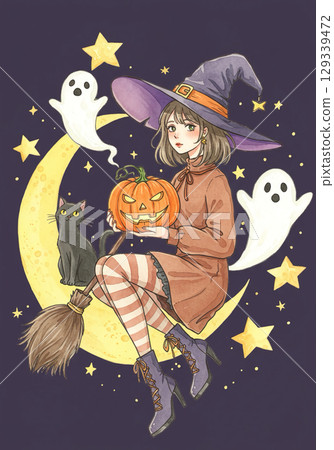 萬聖節服裝女孩插畫 129339472