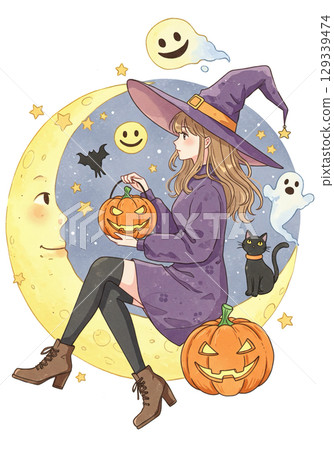 萬聖節服裝女孩插畫 129339474