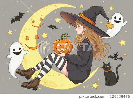 萬聖節服裝女孩插畫 129339476