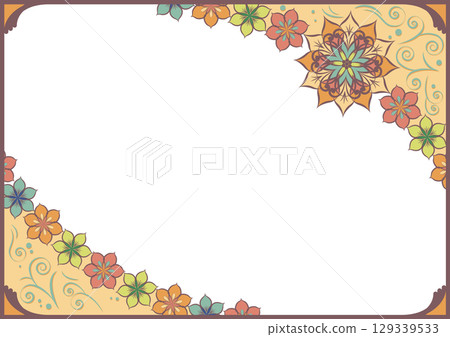 新藝術風格花卉框架，暖色，標準紙張，水平不對稱 129339533