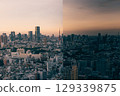 Tokyo Skyline with Tokyo Tower at Blue Hour, Japan 129339875