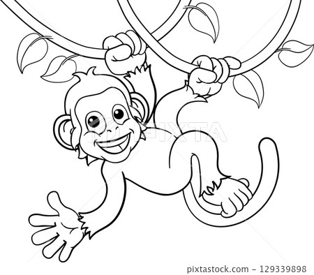 Monkey Singing On Jungle Vines Waving Cartoon 129339898