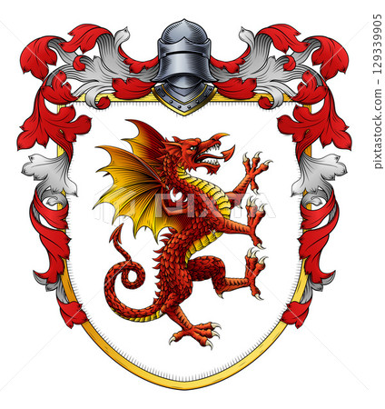 Welsh Dragon Coat of Arms Crest Heraldic Shield Welsh Dragon Coat of Arms Crest Heraldic Shield 129339905