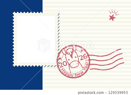 Year of the Horse stamp-style photo frame New Year's card (no text) Year of the Horse stamp-style photo frame New Year's card (no text) 129339953