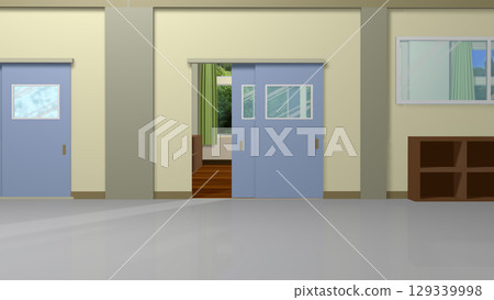 A classroom scene that can be used as a background for animation (looking at the classroom entrance from the hallway) 129339998