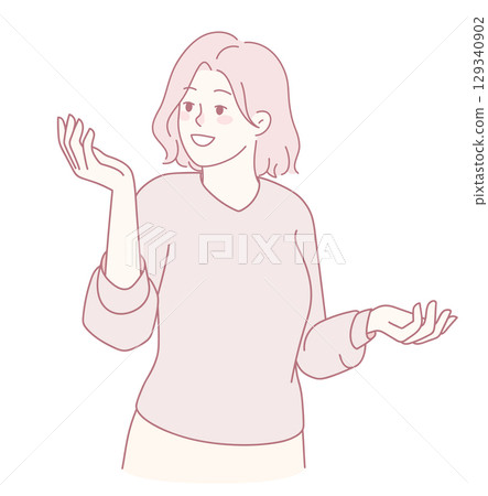 A Cheerful Woman Gesturing Enthusiastically in a HighQuality, Stylish Illustration Design A Cheerful Woman Gesturing Enthusiastically in a HighQuality, Stylish Illustration Design 129340902
