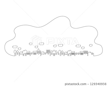 Simple and cute cityscape illustration line drawing version 129340938