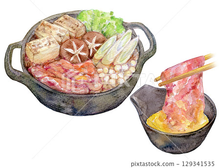 水彩插畫：壽喜燒 129341535