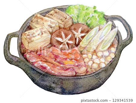 水彩插畫:壽喜燒 水彩插畫:壽喜燒 129341539