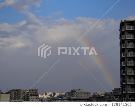 Evening scenery with a rainbow Evening scenery with a rainbow 129341565