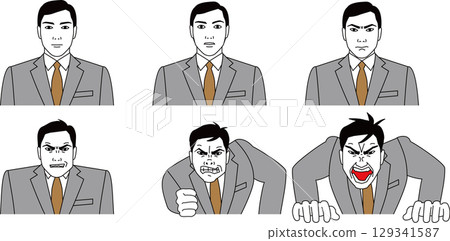 一位男性商人的臉色從平靜變得憤怒 129341587